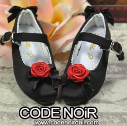 CMS000161 Black Flower Silk Mary Jane Heels